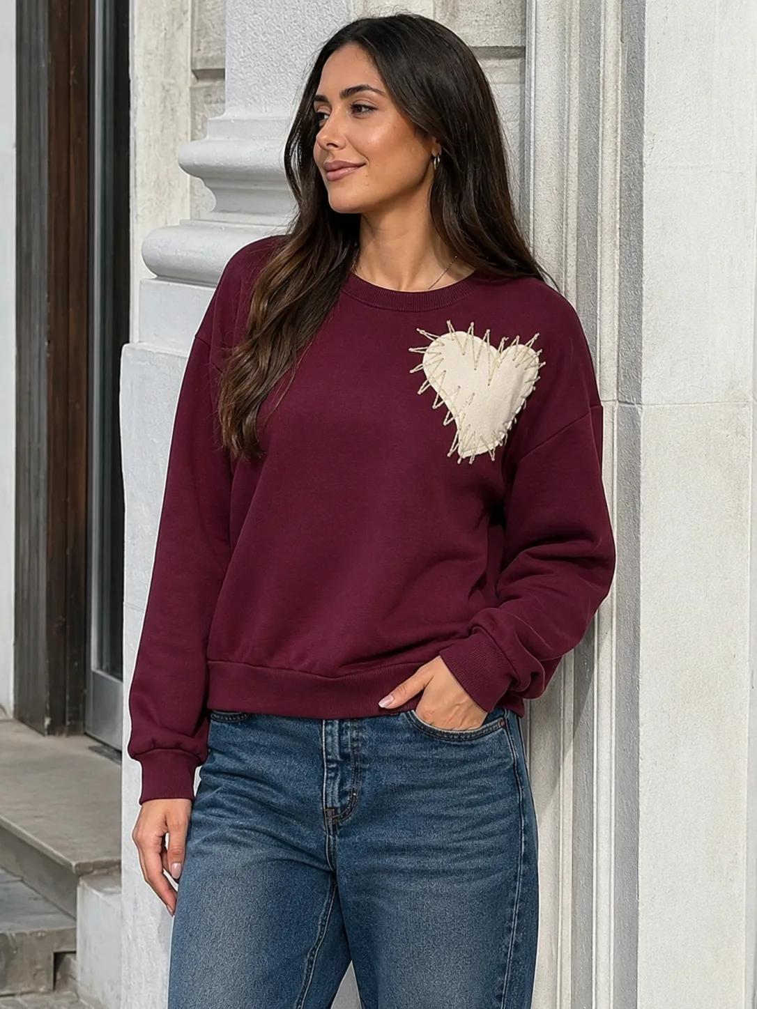 Round Neck Top with Heart Patch collection — Modes Crystal Fashions Fall/Winter 2026, sizes XS to XXXL